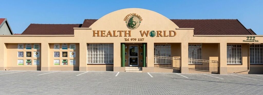 Hippocrates Health World building with its gold and green sign, 222 Monument Road, Glen Marais, Kempton Park HIPPOCRATES HEALTH WORLD building with its gold and green sign.
222 Monument Road, Glen Marais, Kempton Park.